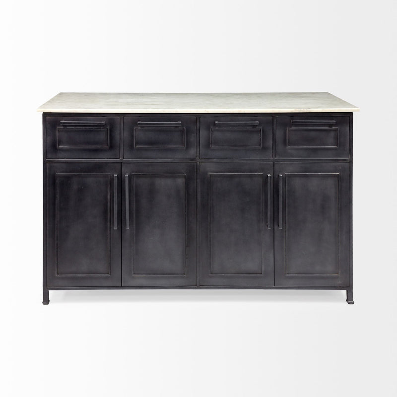 Solid Iron Body Marble Top Kitchen Island With 4 Drawer - Gray