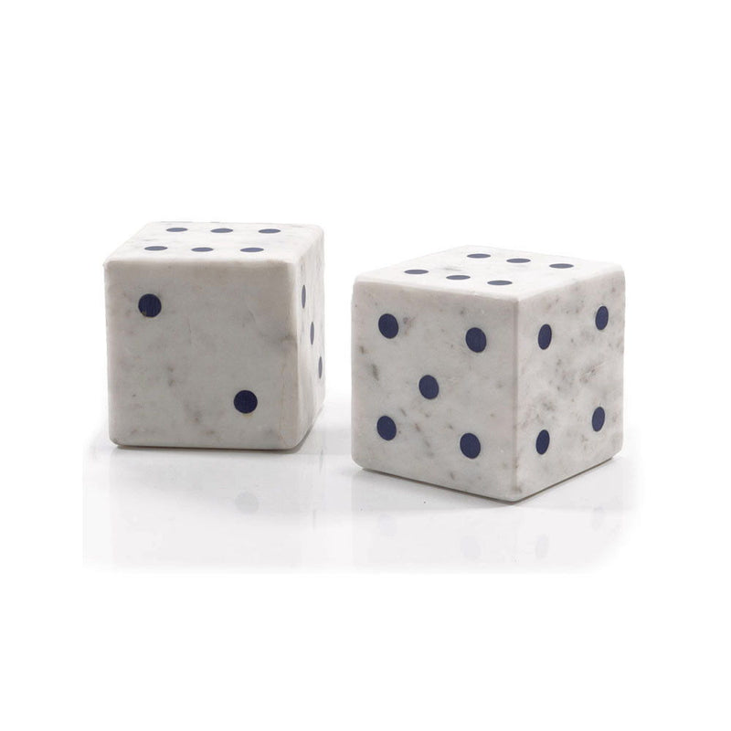 Marble Hand Painted Dice Tabletop Sculpture (Set of 2) - White