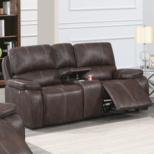 Load image into Gallery viewer, Power Reclining Loveseat With USB Port Leather Upholstered, Built In Cup Holder - Chocolate
