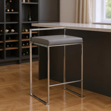 Load image into Gallery viewer, Faux Leather And Steel Low Back Bar Height Chair With Footrest 35" - Gray

