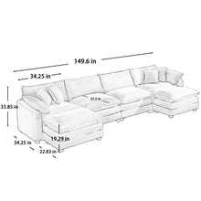 Load image into Gallery viewer, Modern Oversized Modular Cushion Sofa With Ottoman, Low Back, Deep Seating Sofa Set
