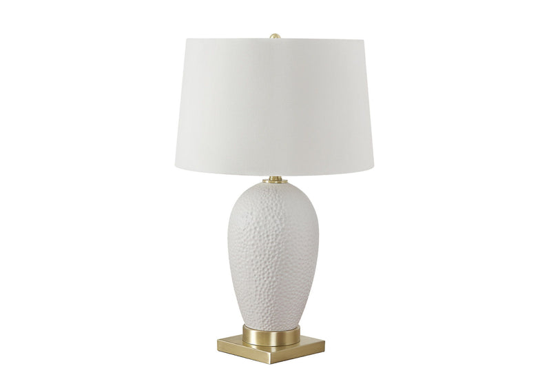 Ceramic Urn Table Lamp With Cream Empire Shade - Gold And White