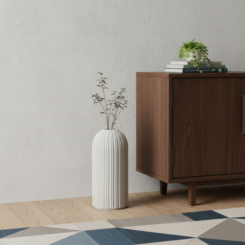 Striped Cylinder Floor Vase (608582) - Gray / White
