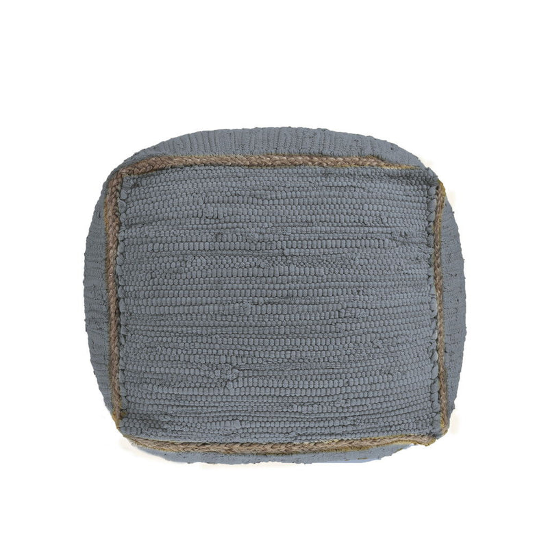 18" Cotton And Jute Cube Pouf Ottoman - Gray And Natural