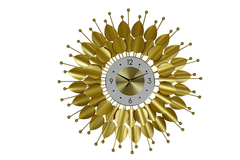 Silent Analog Floral Sunburst Wall Clock - Gold / White