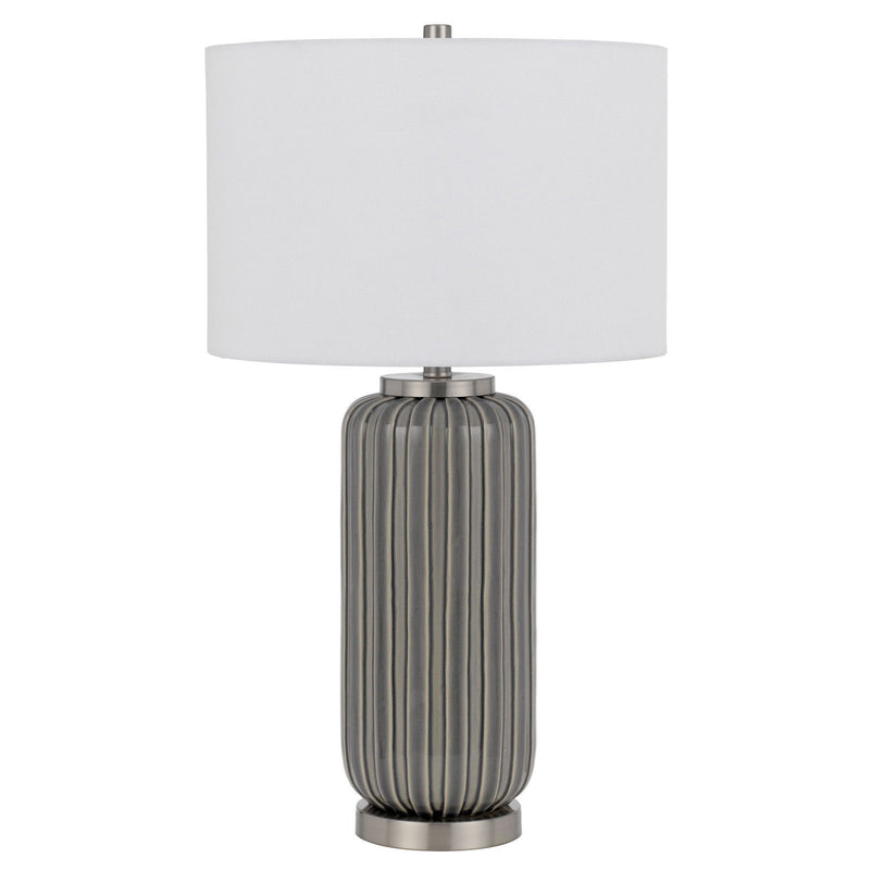 Metal Cylinder Table Lamp With White Drum Shade - Gray