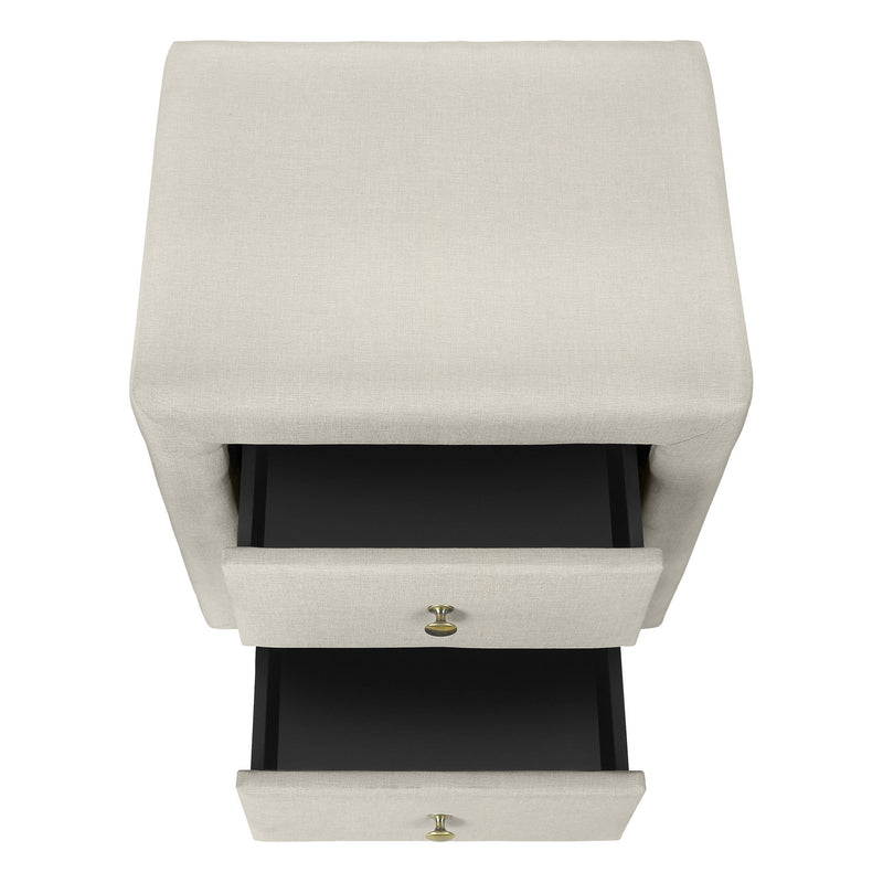 Linen Blend Two Drawer Nightstand - Beige
