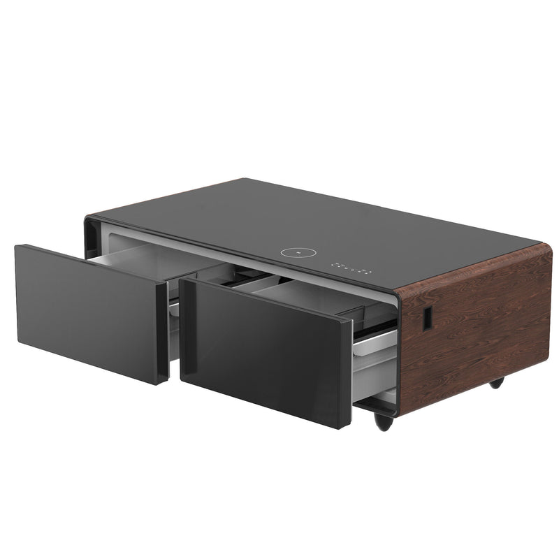 Synthetic Laminate Reclaimed Wood End Table With Two Drawers USB Port (604057) - Brown / Black