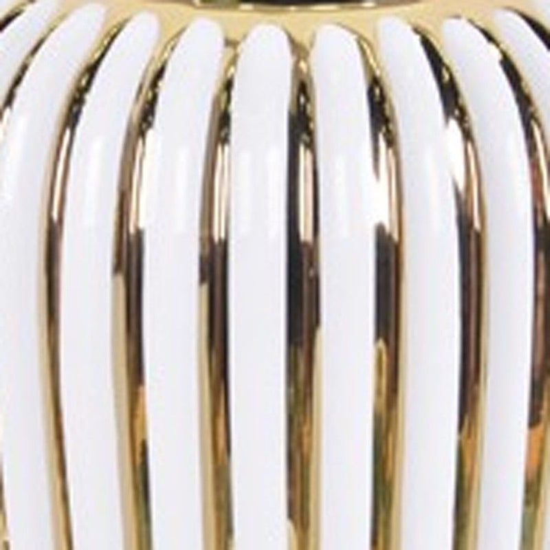 Striped Round Table Vase - White / Gold