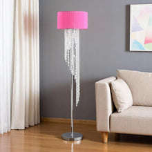 Load image into Gallery viewer, 53" Crystal And Metal Floor Lamp With Hot Pink Linen Drum Shade - Silver / Clear
