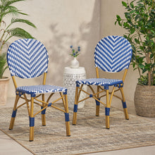 Load image into Gallery viewer, Outdoor Rattan And Aluminum French Armless Bistro Chairs Set - Navy Blue
