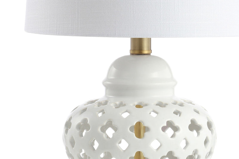 21" Urn Table Lamp With Drum Shade - White