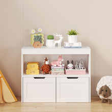 Load image into Gallery viewer, Book Organizer With Large Drawers And Open Shelves, Toy Storage Cabinet With Removable Wheels And Rounded Edges - White
