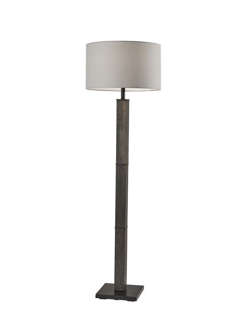 Traditional Shaped Floor Lamp With Off-White Drum Shade - Black