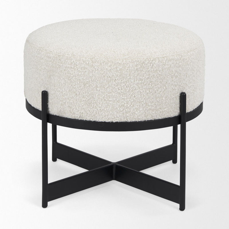 Fabric Round Pouf Ottoman (730855) - Cream / Black