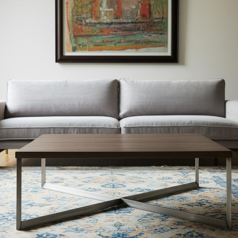 Solid Wood And Metal Square Coffee Table - Brown
