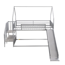 Load image into Gallery viewer, Twin over Twin Metal Bunk Bed House Bed with Slide and Staircase, Silver
