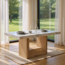 Load image into Gallery viewer, 70" Faux Marble And Wood Pedestal Base Dining Table - White

