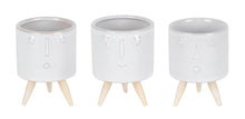Load image into Gallery viewer, Porcelain Round Funny Face Pot Planters With Stands (Set of 3) - White
