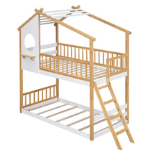 Load image into Gallery viewer, Twin Over Twin Bunk Bed Wood Bed with Roof, Window, Ladder,Natural(OLD SKU :LT100008AAD)
