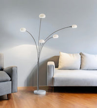 Load image into Gallery viewer, Steel Five Light Tree Floor Lamp With Glass Dome Shade - Silver / White
