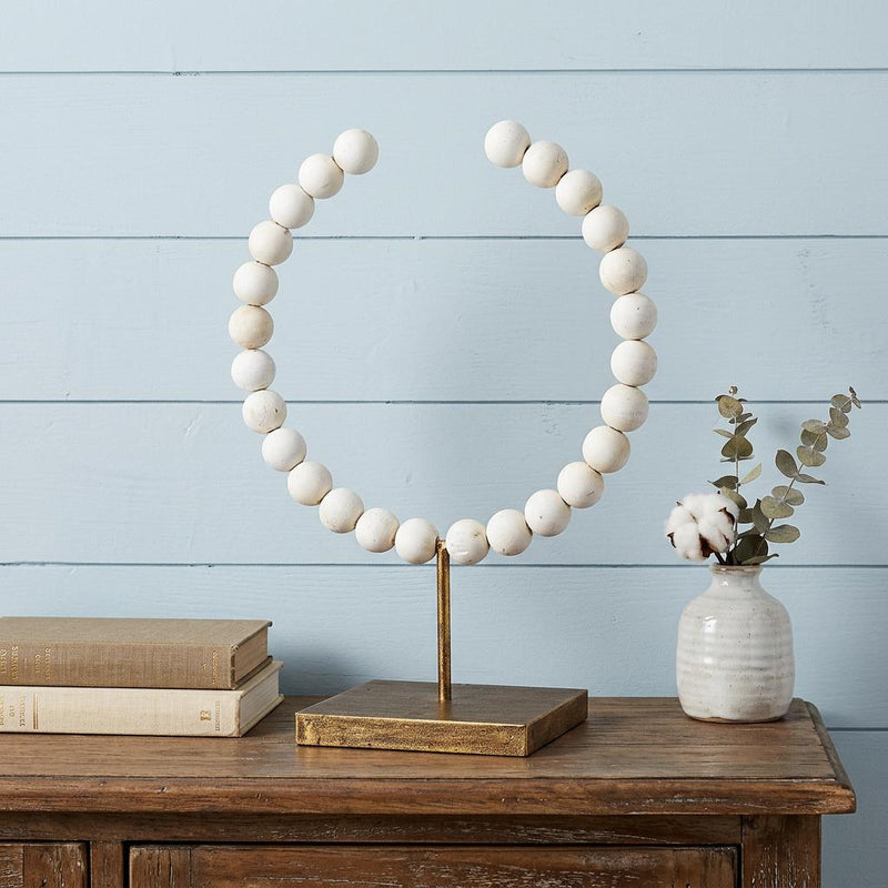 Abstract Beaded Tabletop Sculpture (392494) - White / Gold