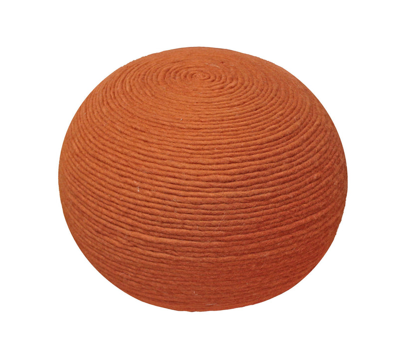 Wool Round Ribbed Pouf Ottoman - Orange