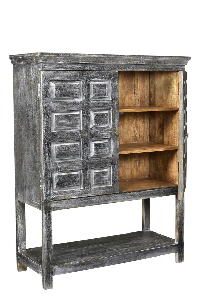 Solid Wood Two Door Accent Cabinet - Distressed Wash Dark Gray