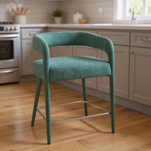 Load image into Gallery viewer, 25" Modern Metal And Fabric Low Back Counter Height Bar Chair - Teal Blue

