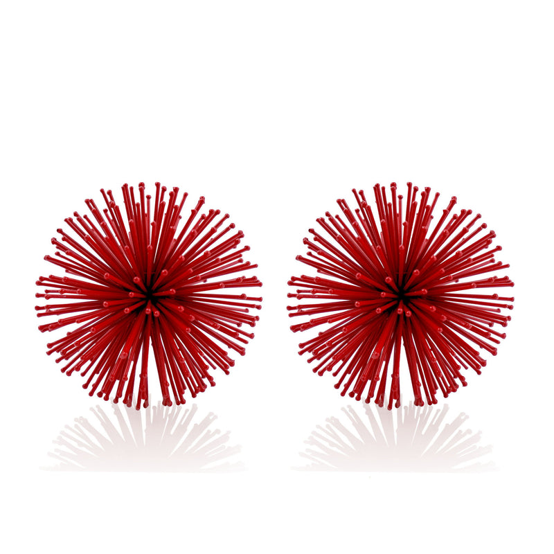 Decorative Spiky Sphere Tabletop Sculpture (Set of 2) - Red