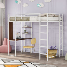 Load image into Gallery viewer, Hearth &amp; Haven - Twin Metal Loft Bed With 2 Shelves And One Desk - White
