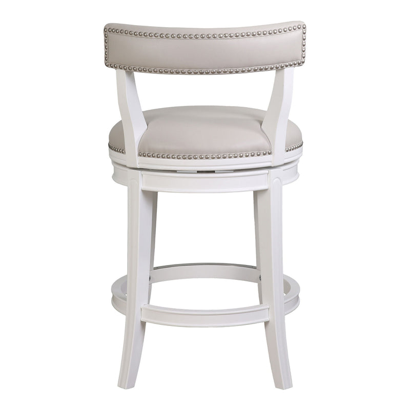 26" Casual Faux Leather And Solid Wood Low Back Counter Height Swivel Bar Chair - White