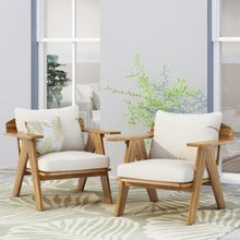 Load image into Gallery viewer, Outdoor Acacia Wood Club Chairs With Cushions (Set of 2) - Teak / Beige
