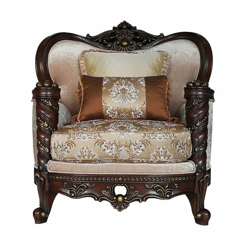 Fabric Floral Club Chair - Beige And Brown