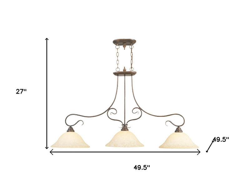 27" Three Light Metal Dimmable Chandelier With Shades - Bronze / Cream