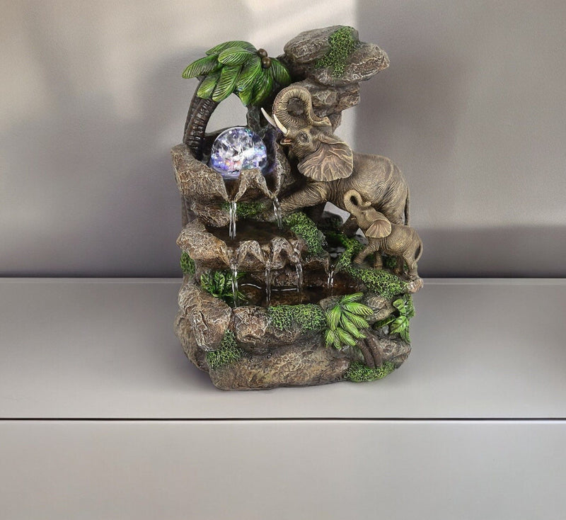 Poly Elephant Tabletop Fountain With Light - Gray