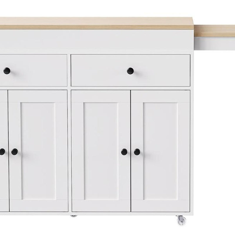 Brown And Wood Flat Door Rolling Kitchen Cart - White