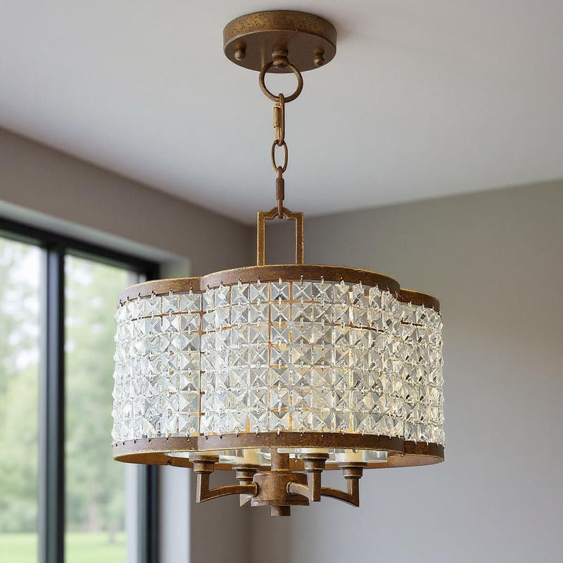 14" Four Light Dimmable Chandelier With Shades - Bronze