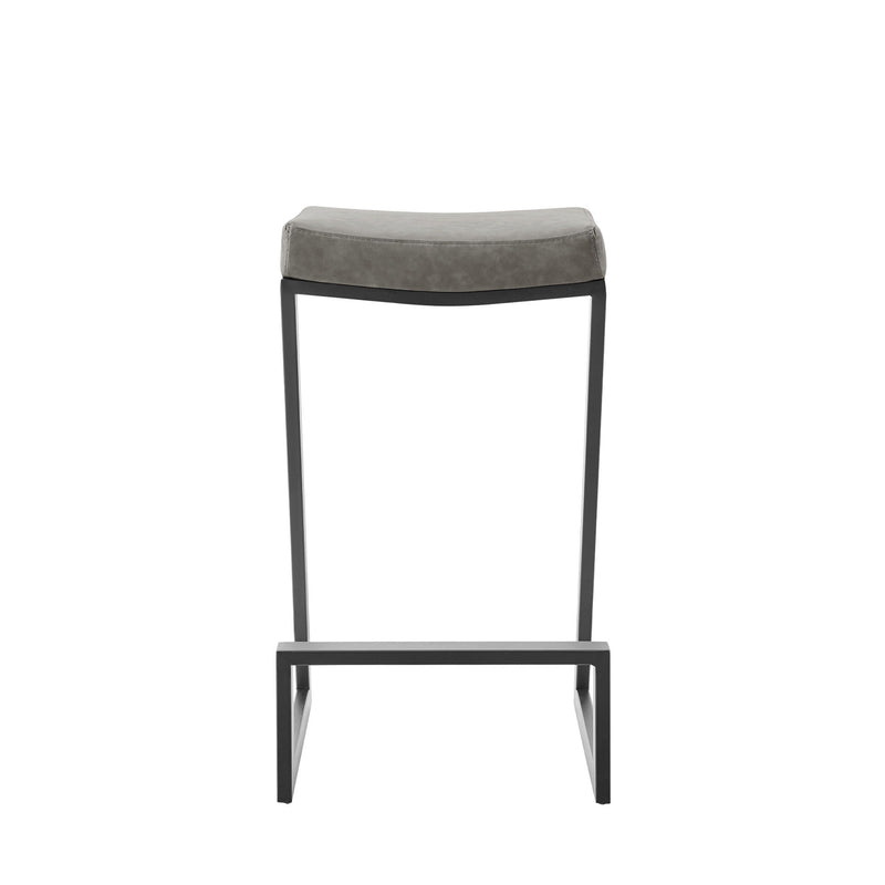 26" Faux Leather And Iron Backless Counter Height Bar Chair - Black / Gray