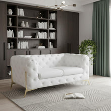 Load image into Gallery viewer, Italian Leather Loveseat - White / Gold

