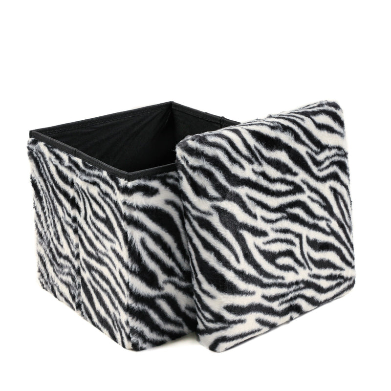 12" Plastic Animal Print Storage Ottoman - White / Black