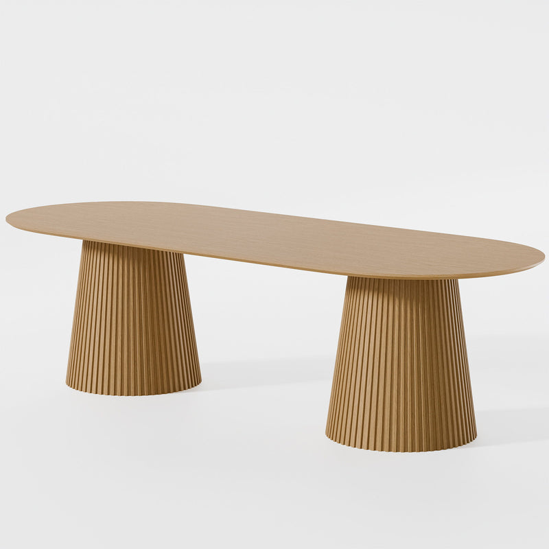 86'' Wood Double Pedestal Base Oval Dining Table - Natural