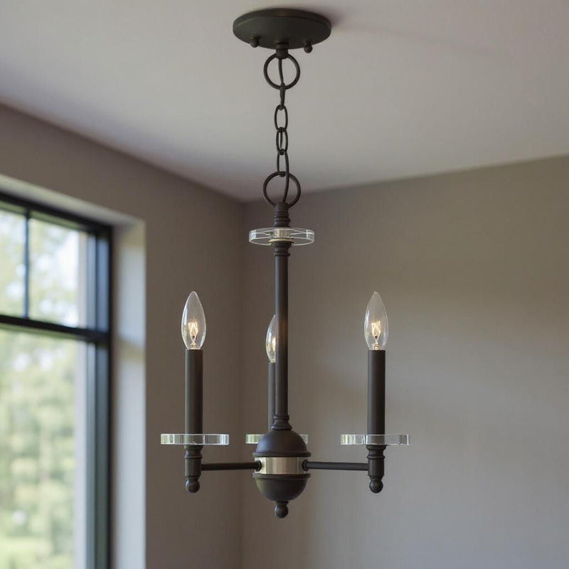 18" Three Light Dimmable Chandelier With Shades - Bronze