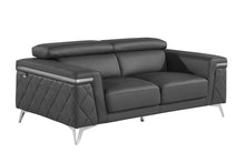 Load image into Gallery viewer, Metallic Leather Loveseat - Dark Gray / Silver
