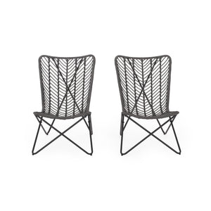 Outdoor Wicker Chair With Geometric Cross Base, (Set of 2) - Gray