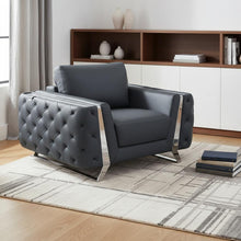 Load image into Gallery viewer, Faux Leather Tufted Arm Chair - Dark Gray And Silver

