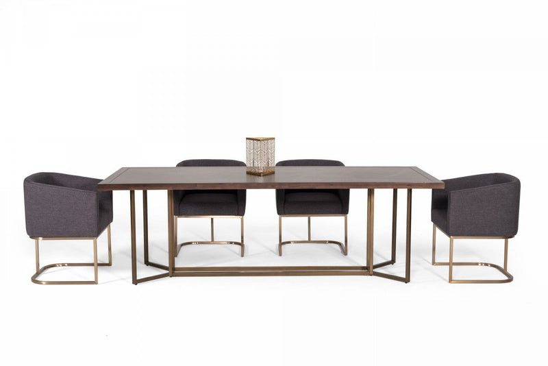 Solid Wood Trestle Base Dining Table - Brown / Brass