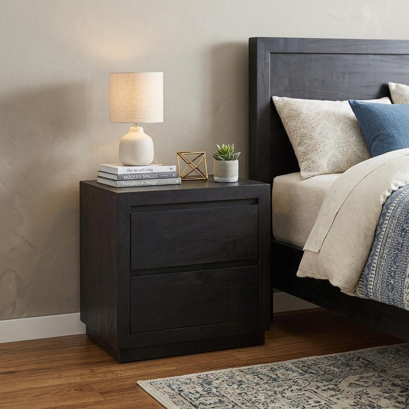 Solid Wood Distressed Two Drawer Nightstand - Brown