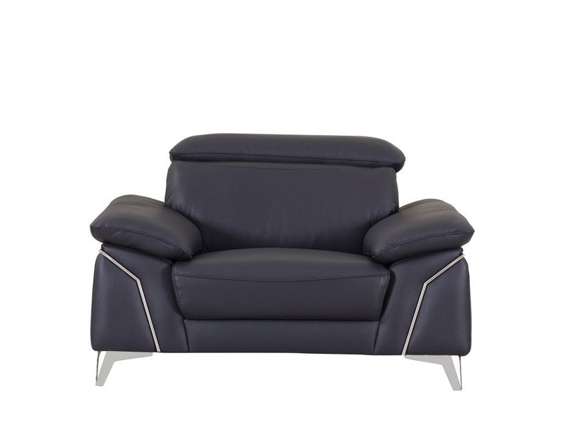 Genuine Italian Leather Chair - Navy Blue
