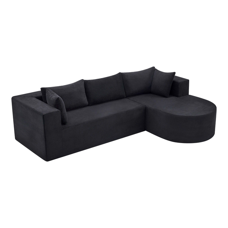 Corduroy Modular Sofa Chaise With Toss Pillows (723852) - Black